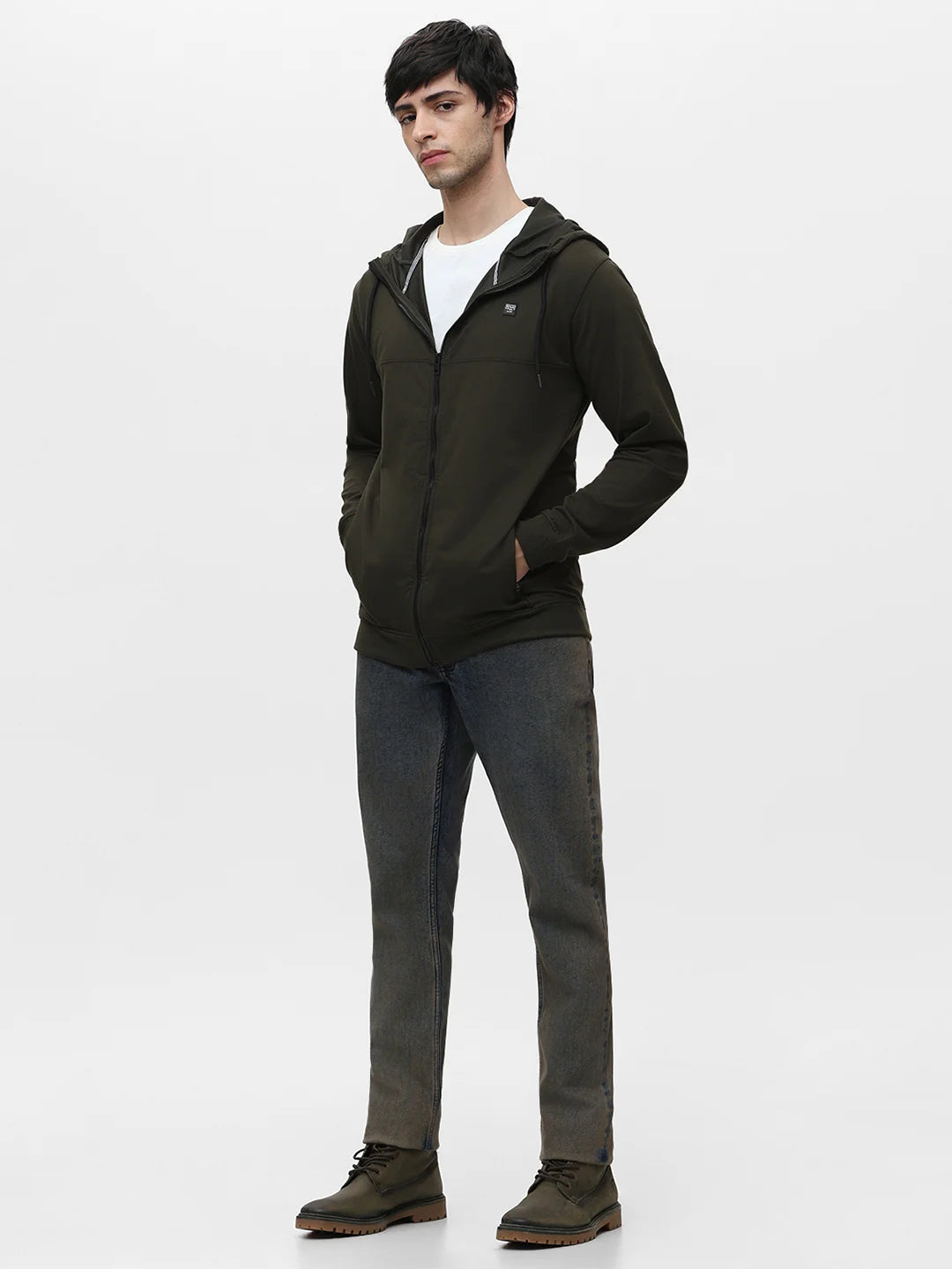 Olive Zipper Solid Sweatshirt