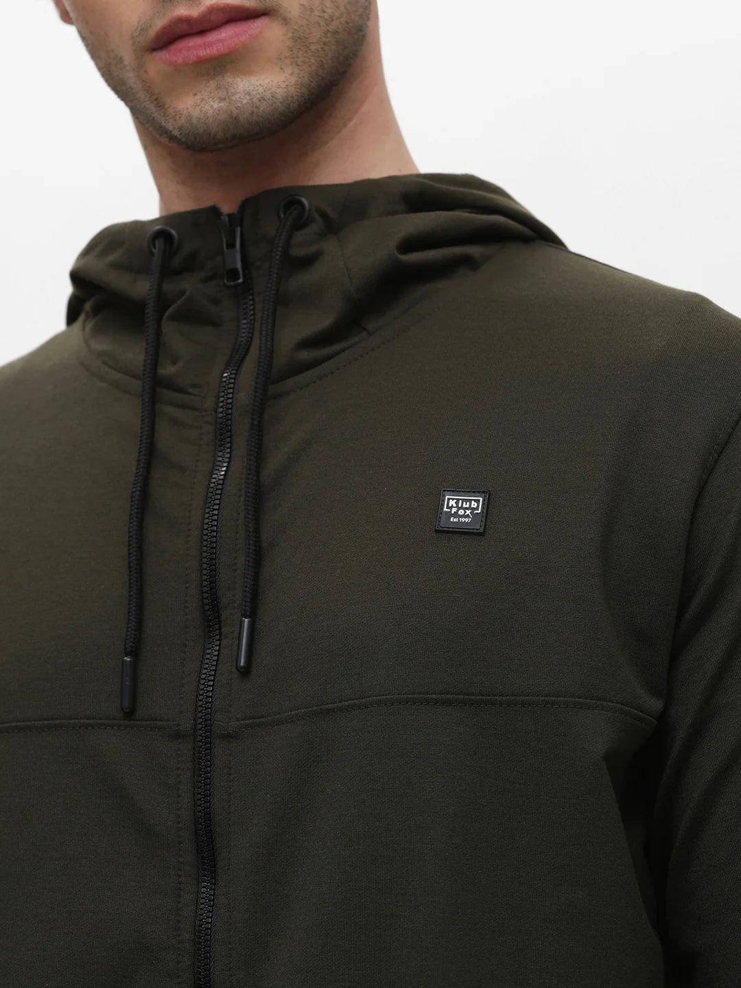 Olive Zipper Hood Solid Sweatshirt