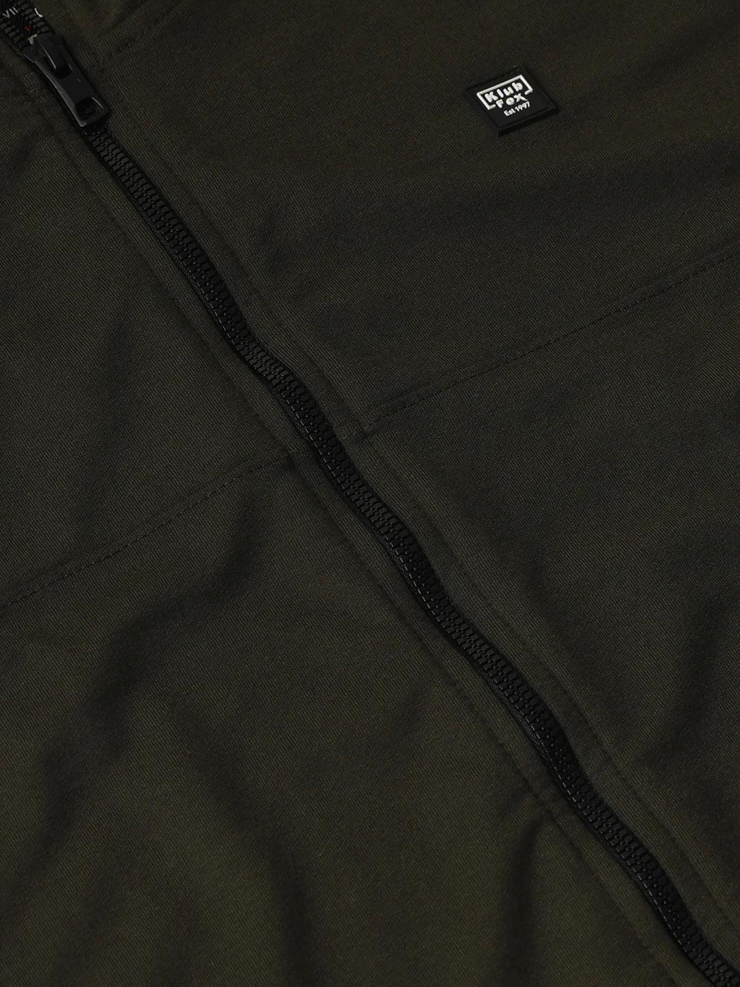 Olive Zipper Hood Solid Sweatshirt