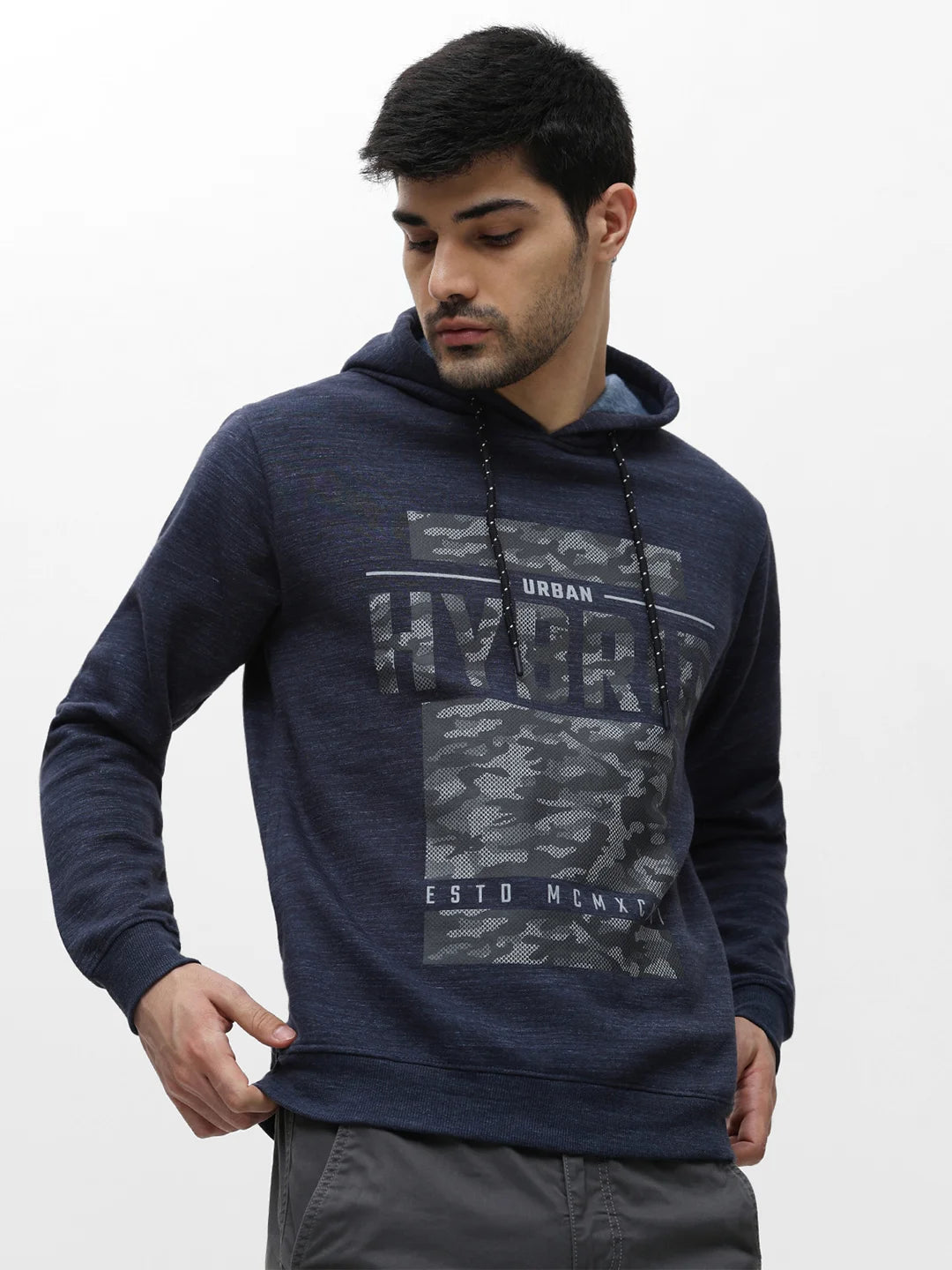 Navy Mixture Printed Hooded Sweatshirt