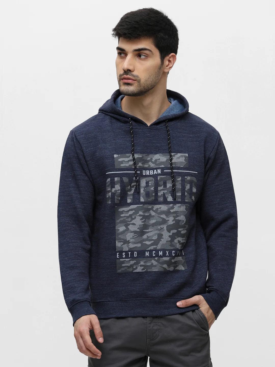 Navy Mixture Printed Hooded Sweatshirt