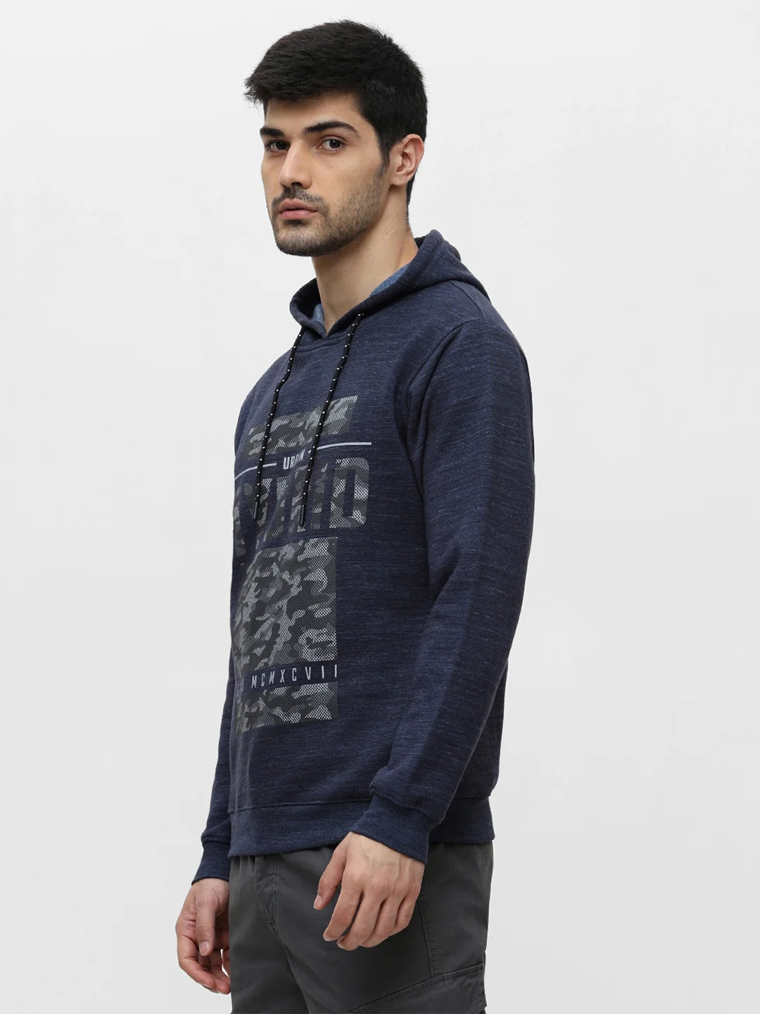 Navy Mixture Printed Hooded Sweatshirt