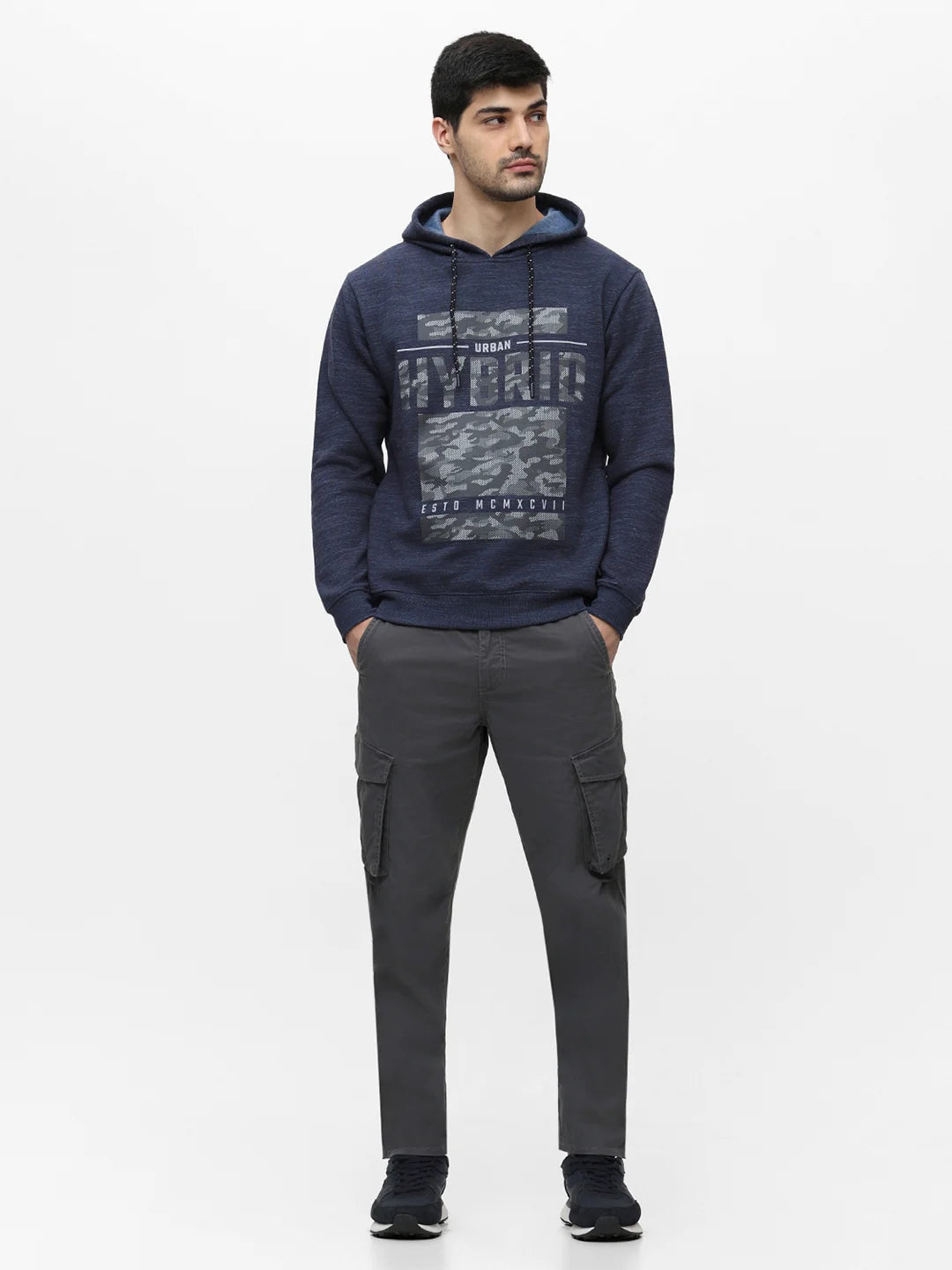 Navy Mixture Printed Hooded Sweatshirt