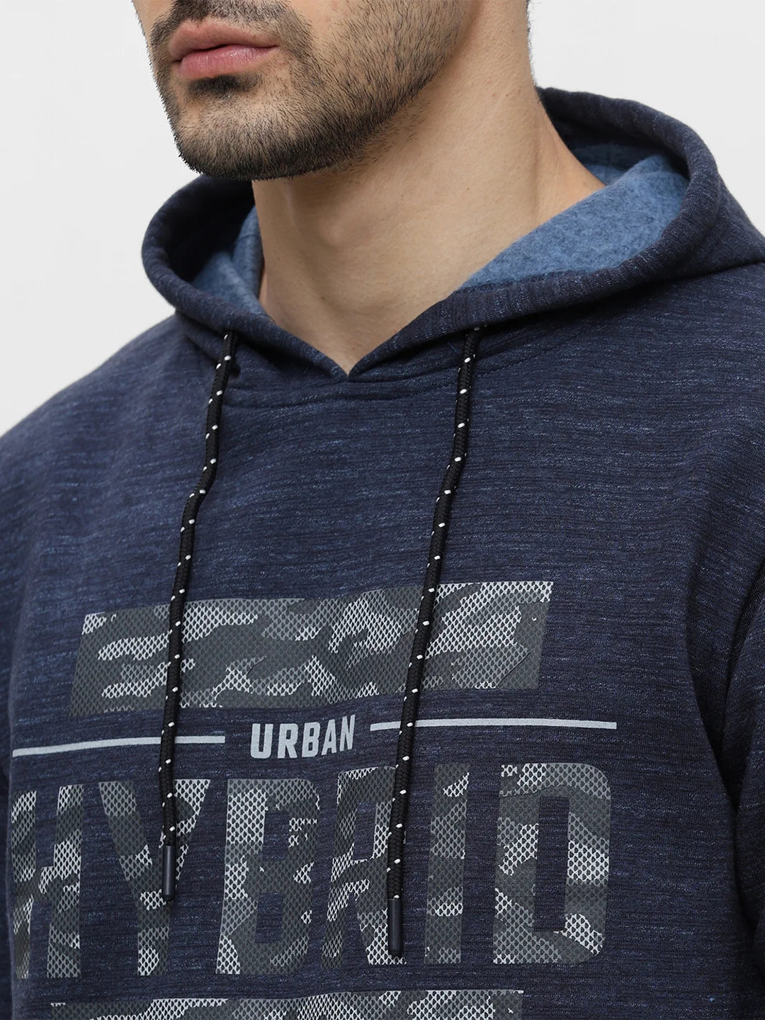 Navy Mixture Printed Hooded Sweatshirt