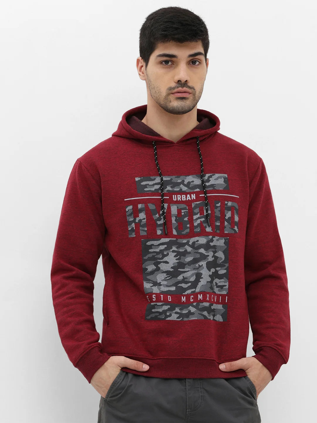 Red Mixture Printed Hooded Sweatshirt