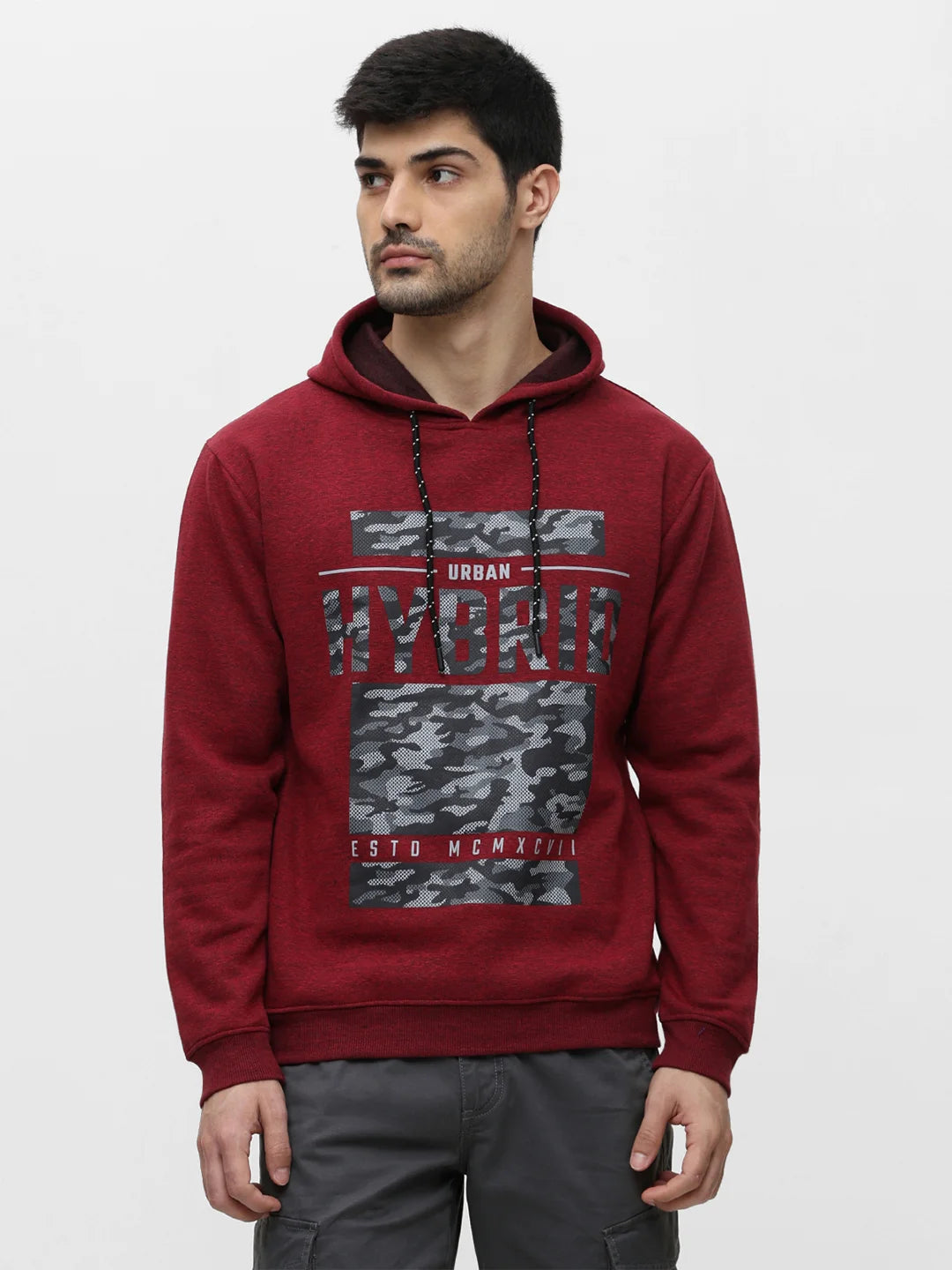 Red Mixture Printed Hooded Sweatshirt