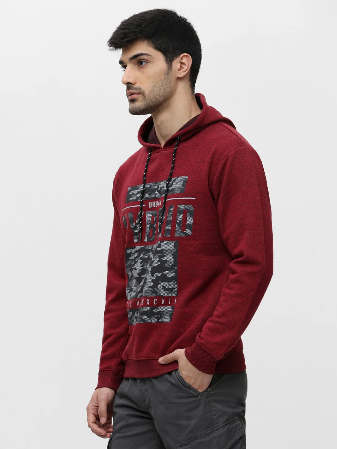 Red Mixture Printed Hooded Sweatshirt