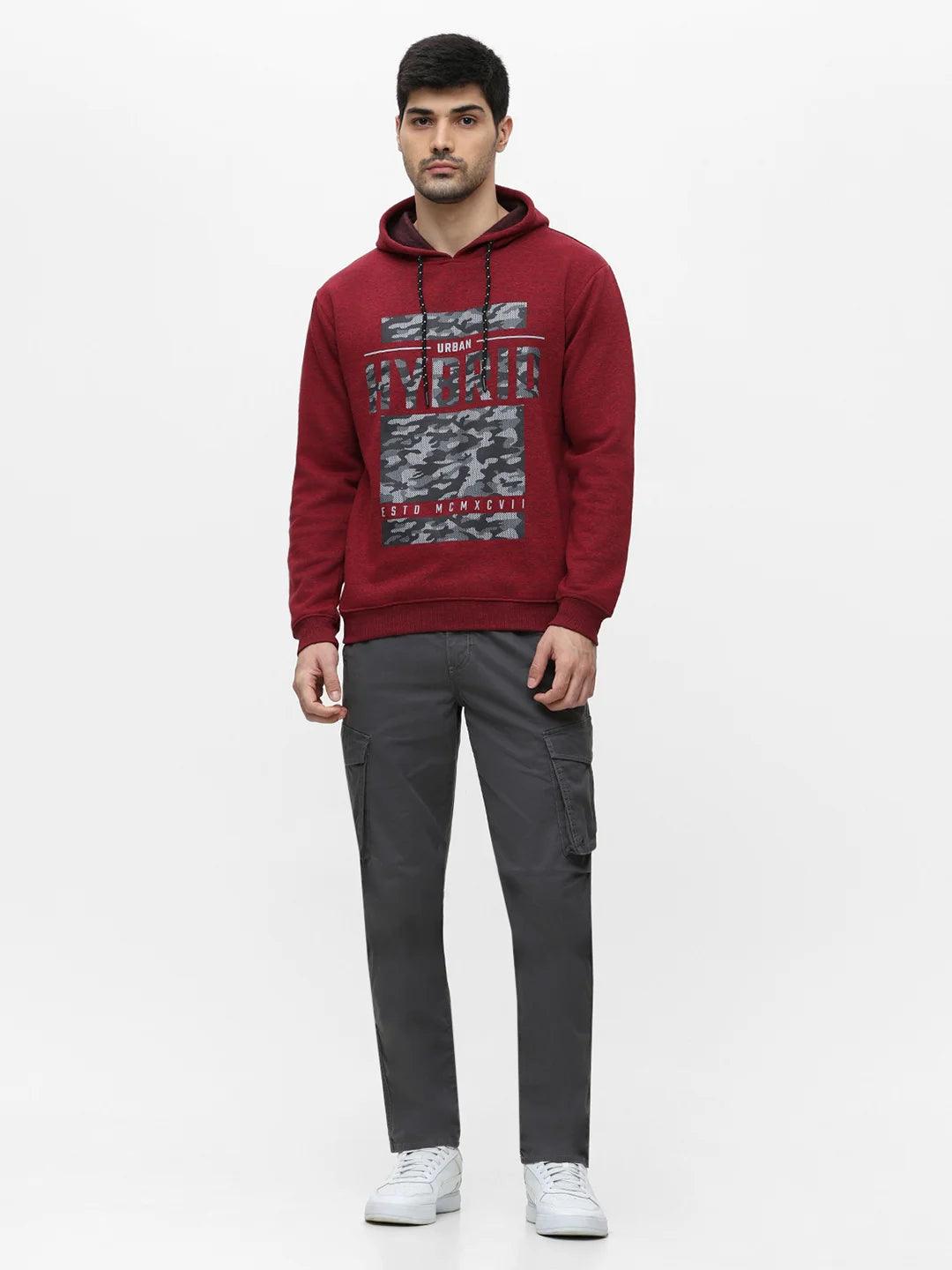 Red Mixture Printed Hooded Sweatshirt