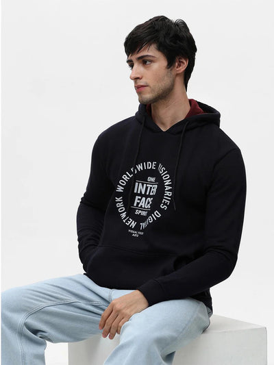 Navy Printed Hoodie Sweatshirt