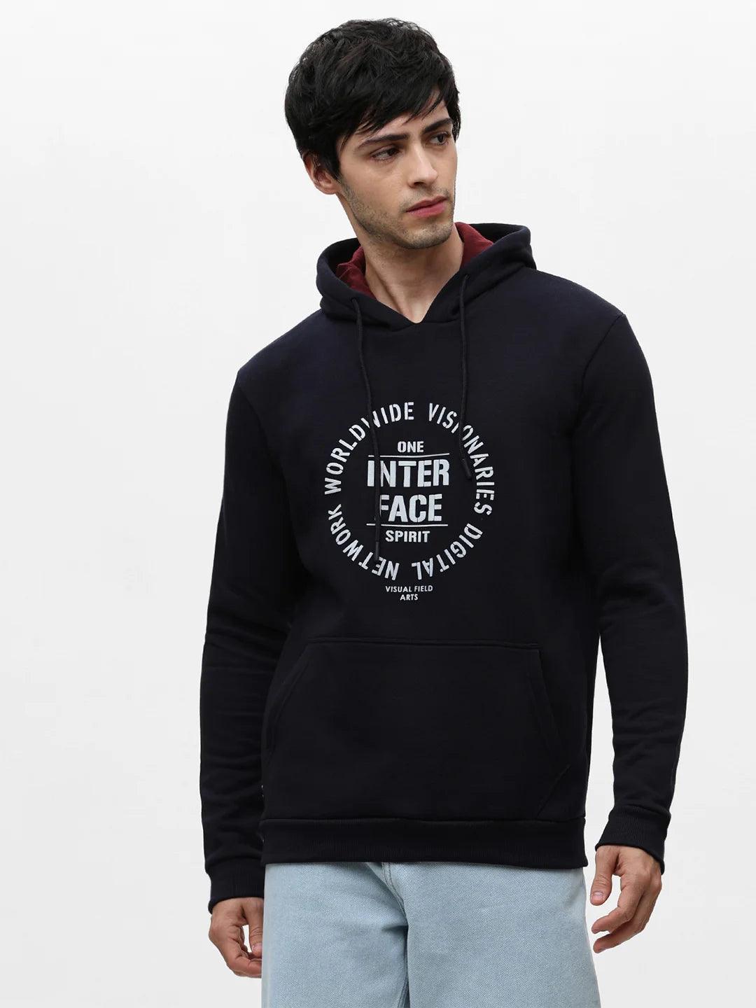 Navy Printed Hooded Sweatshirt