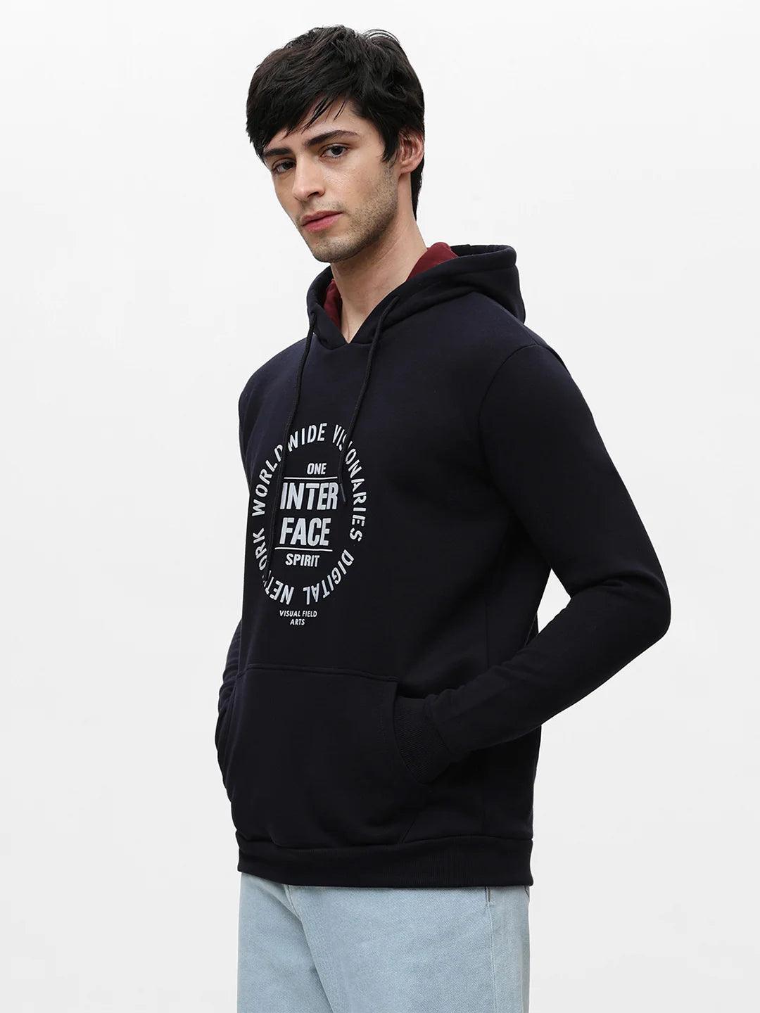 Navy Printed Hooded Sweatshirt