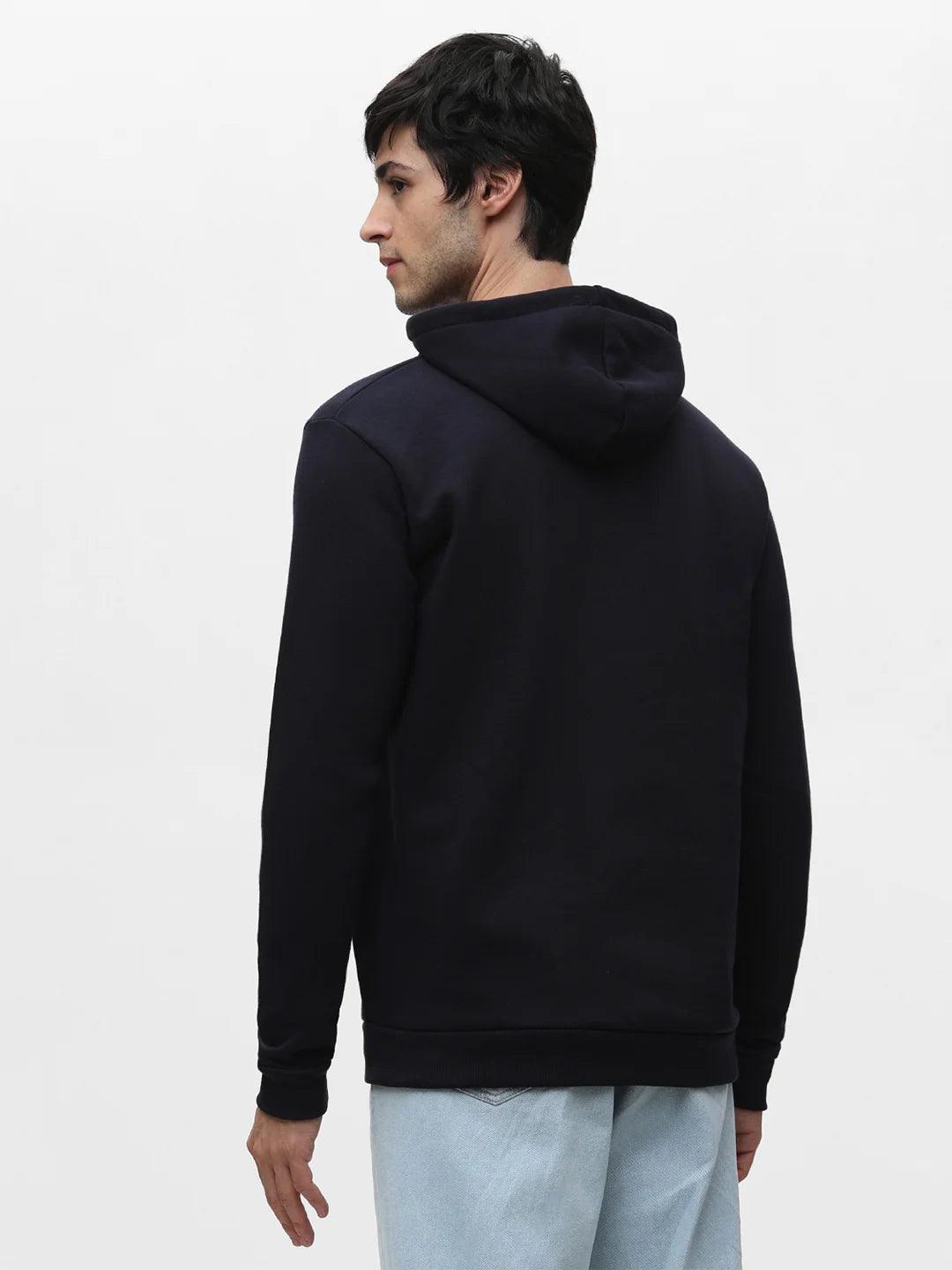 Navy Printed Hooded Sweatshirt