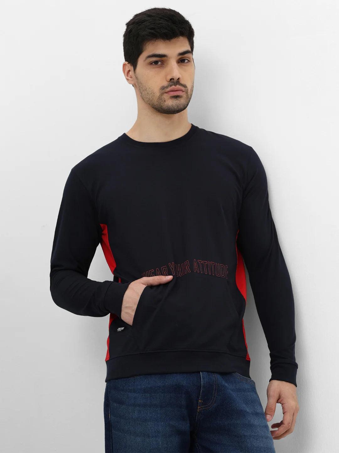 Navy Red Printed Sweatshirt