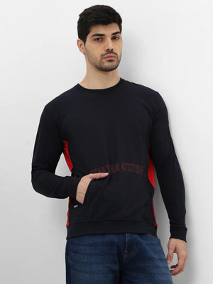 Navy Red Printed Sweatshirt
