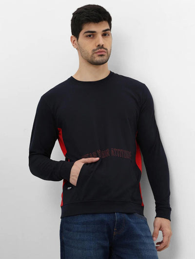 Navy Red Printed Sweatshirt