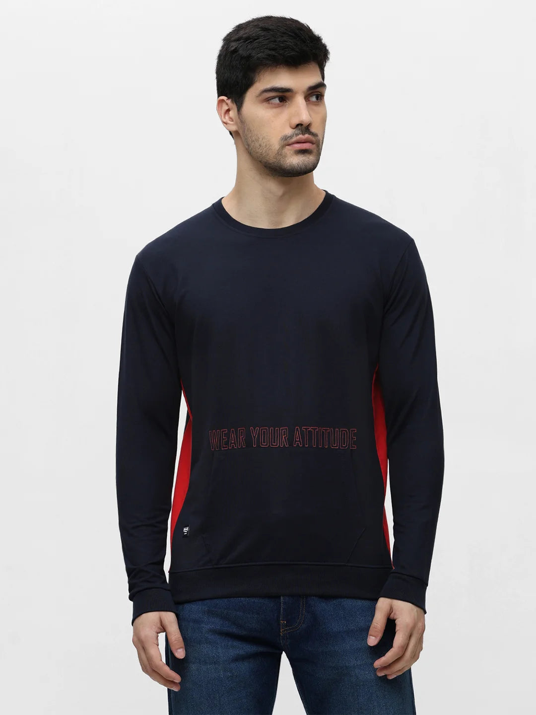 Navy Red Printed Sweatshirt