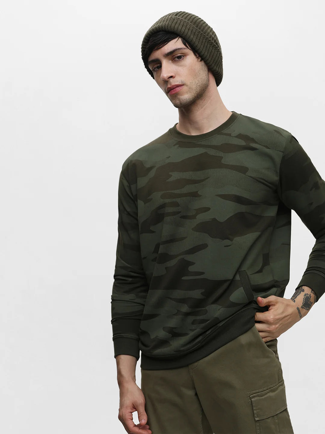 Olive Printed Sweatshirt