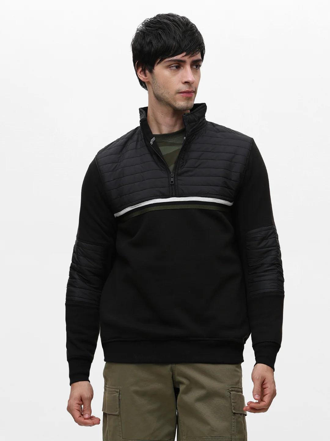 Black Zipper Solid Sweatshirt
