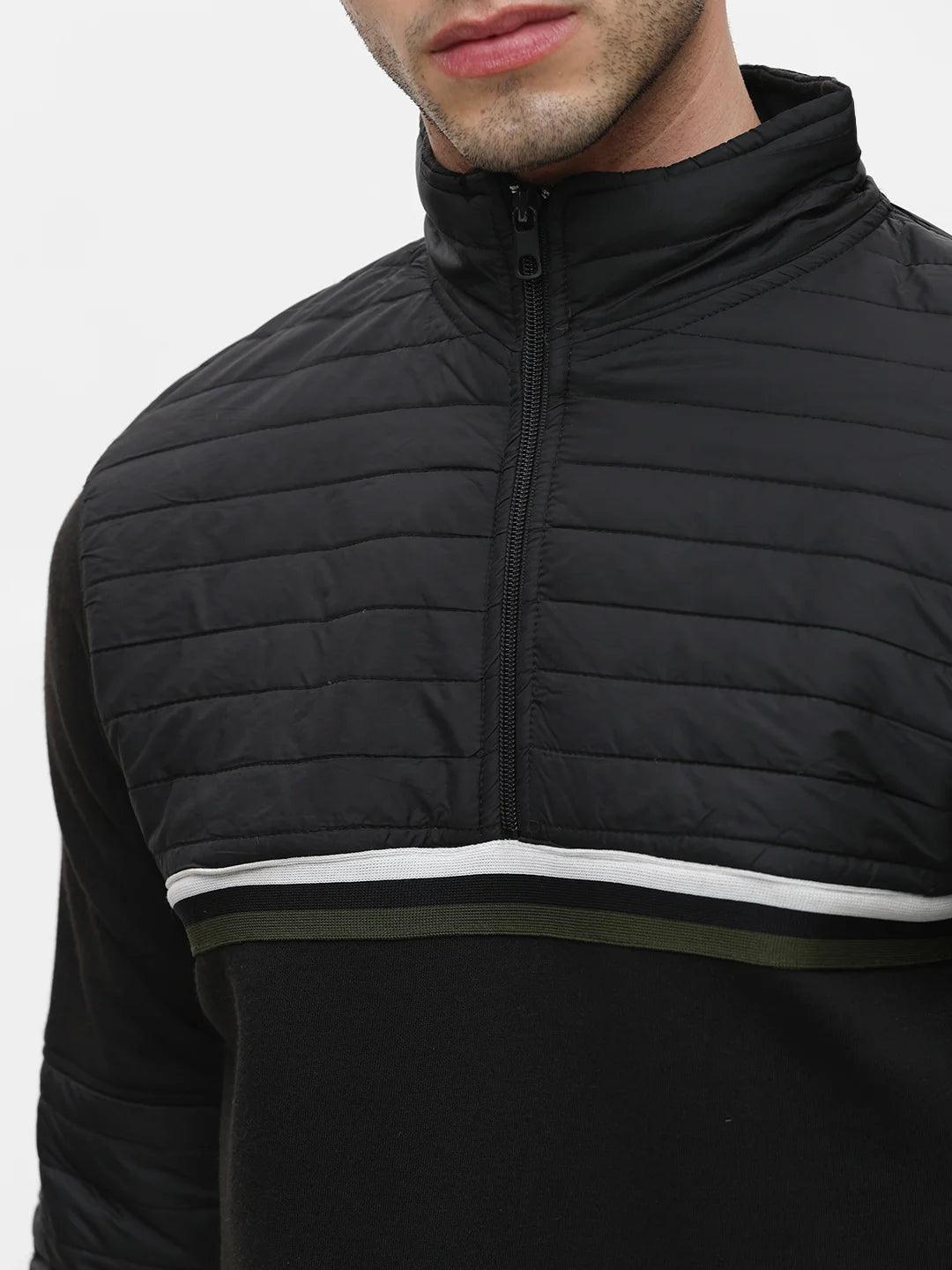 Black Zipper Solid Sweatshirt
