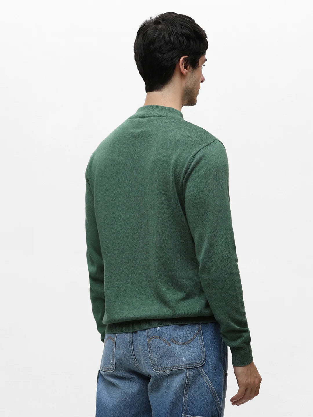 Green Melange High Neck Jacquard Sweater