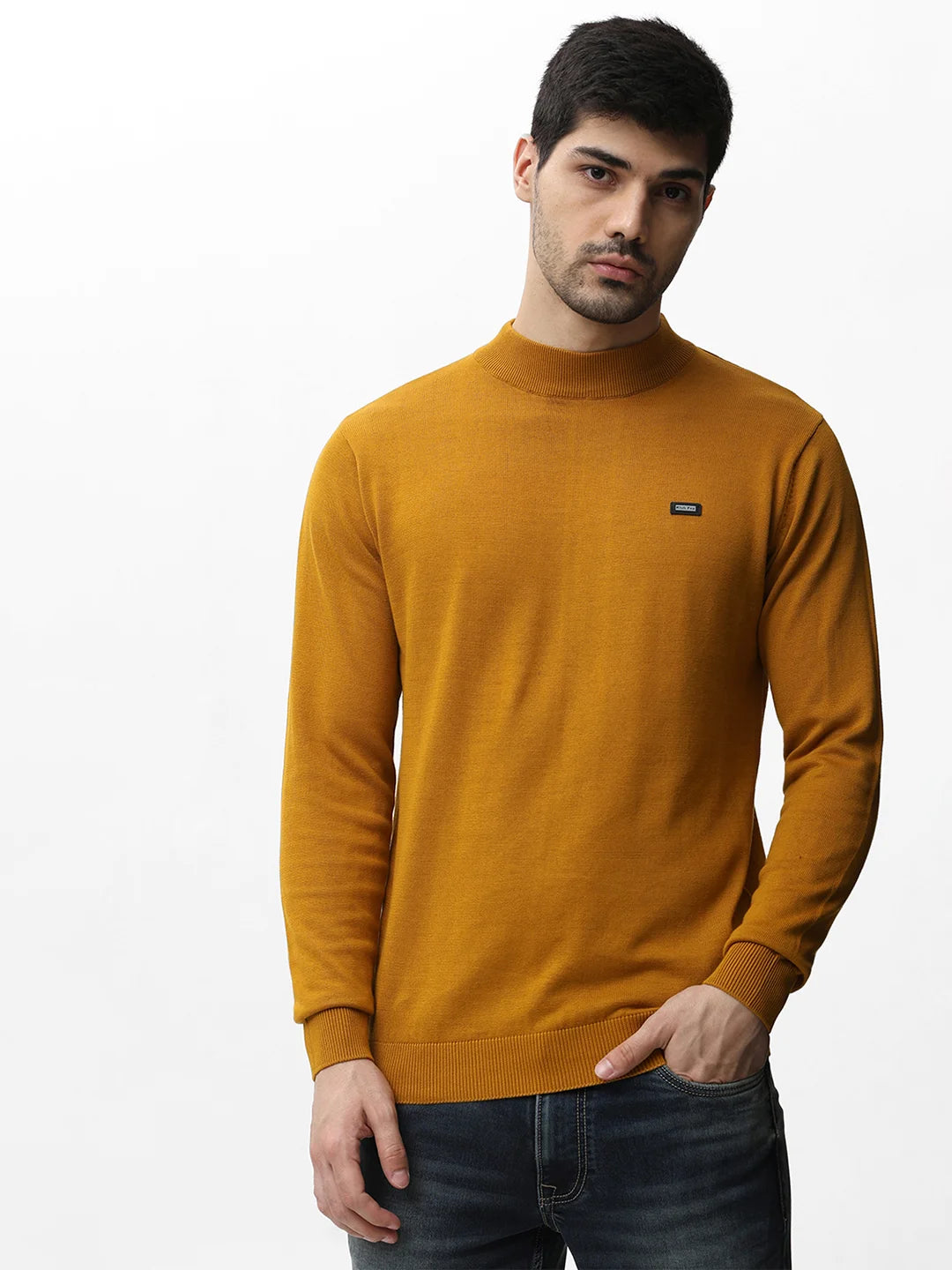 Mustard High Neck Jacquard Sweater