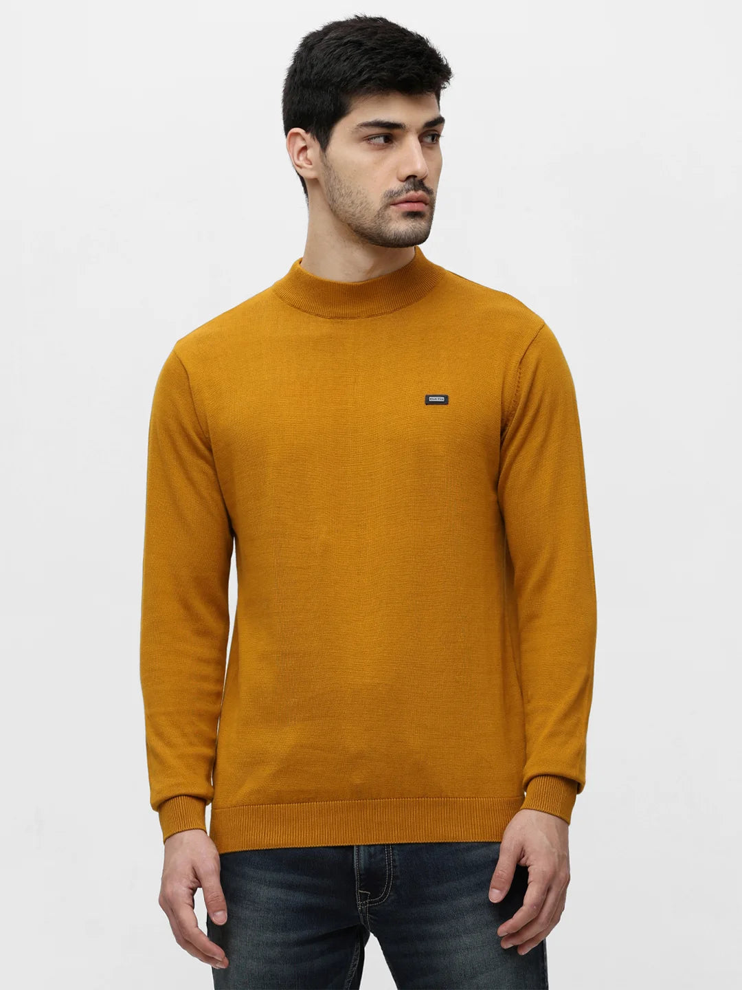 Mustard High Neck Jacquard Sweater