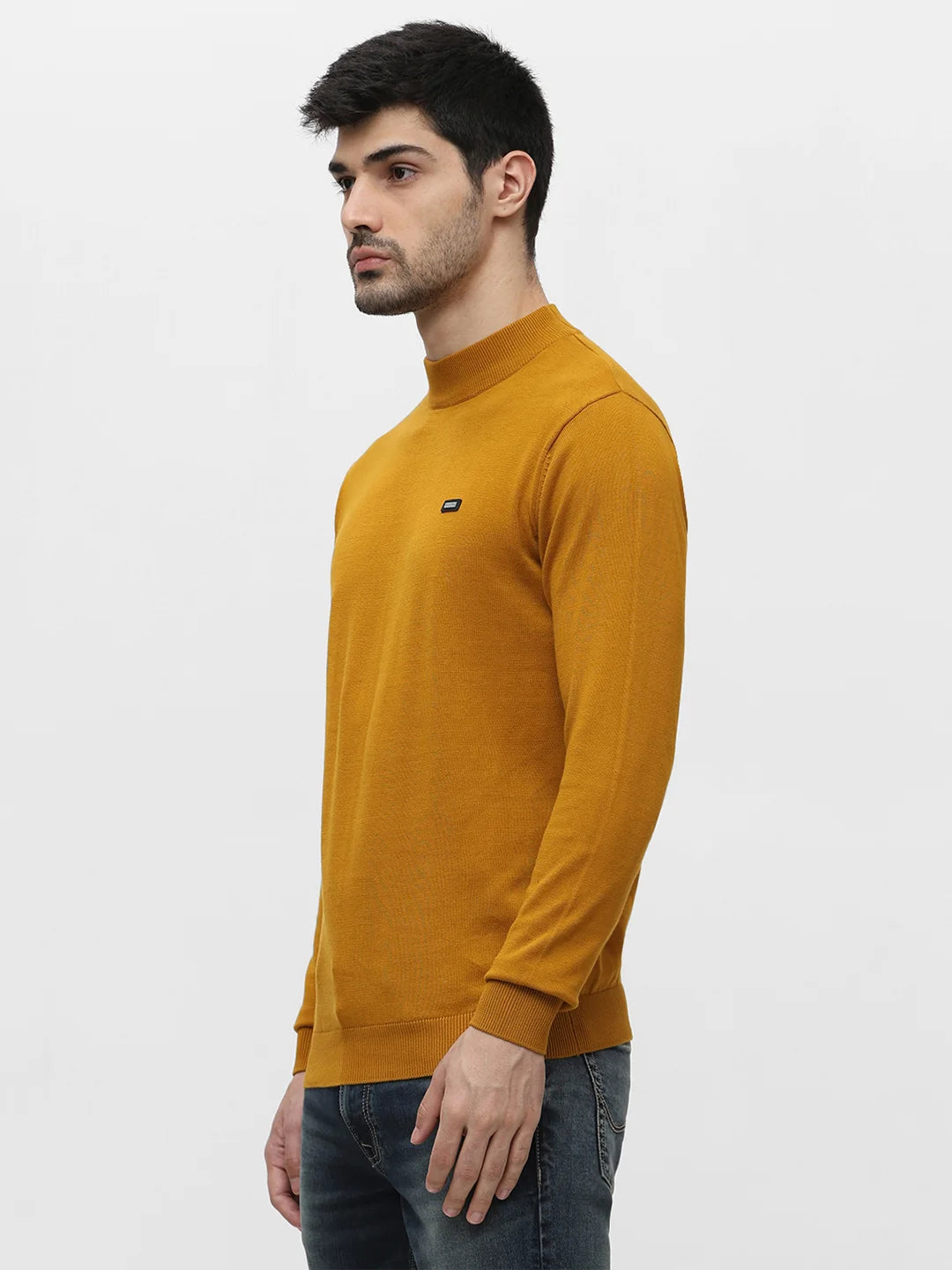 Mustard High Neck Jacquard Sweater