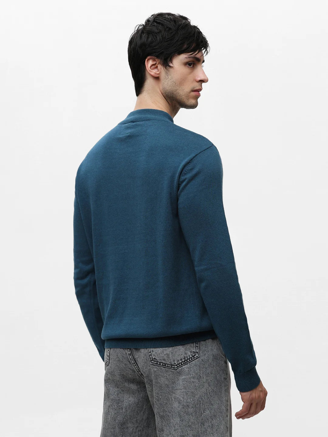 Turq Melange High Neck Jacquard Sweater