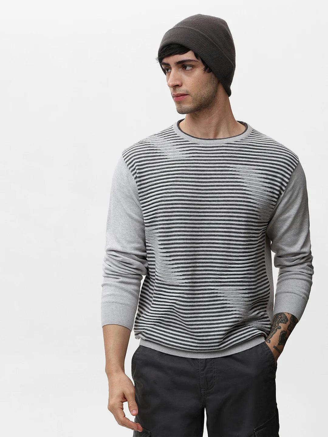 Grey Melange Jacquard Sweater