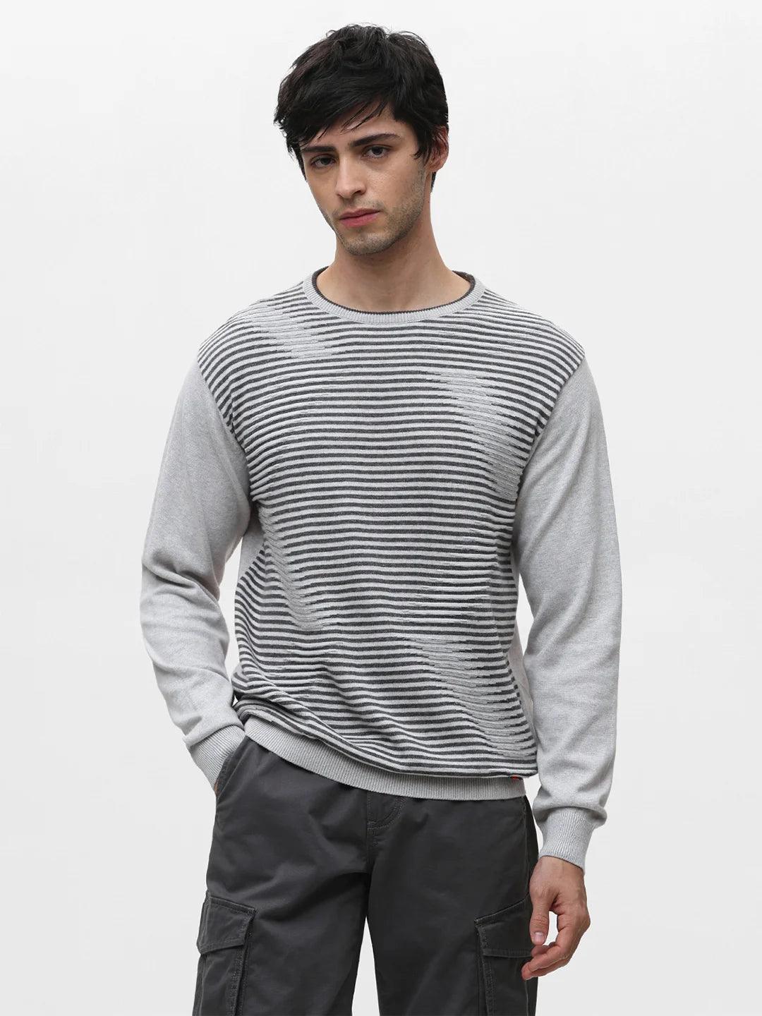Grey Melange Jacquard Sweater