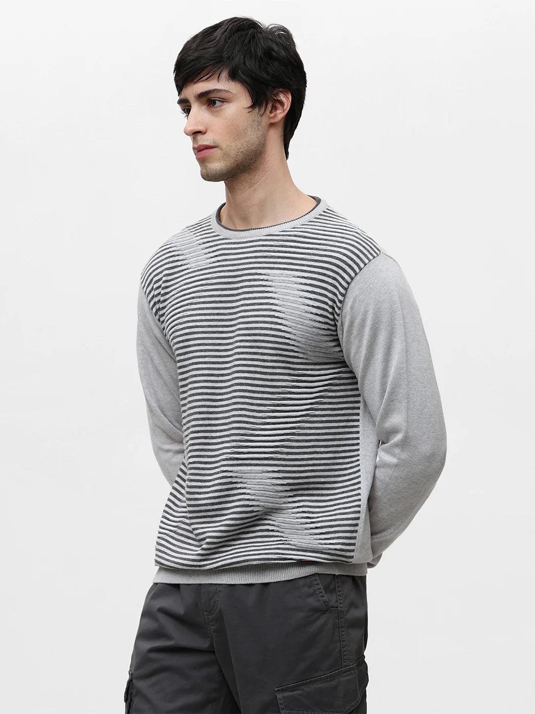 Grey Melange Jacquard Sweater