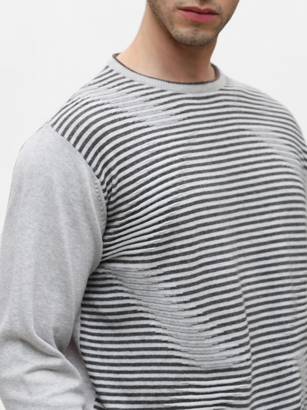 Grey Melange Jacquard Sweater
