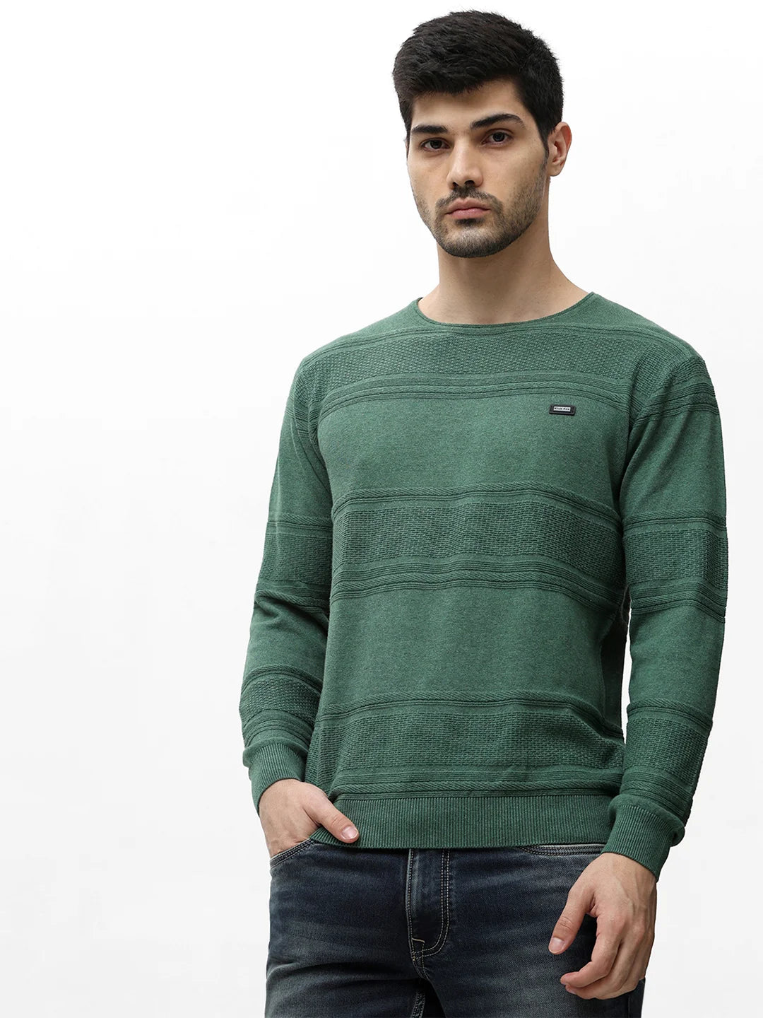 Green Melange Jacquard Sweater