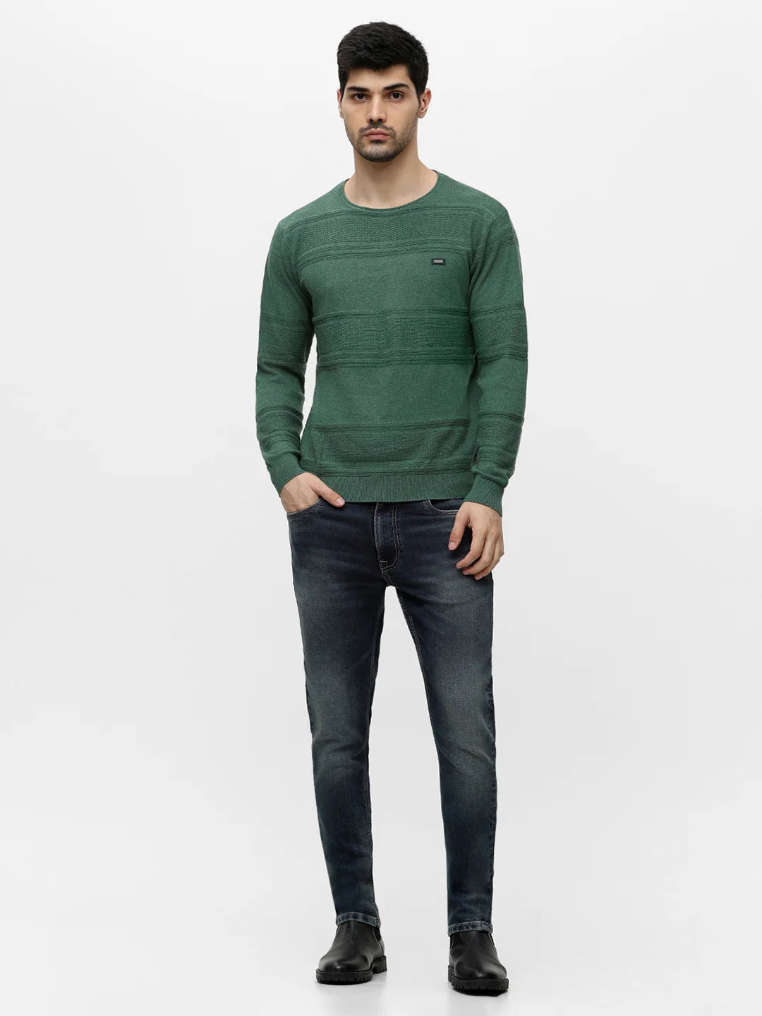 Green Melange Jacquard Sweater