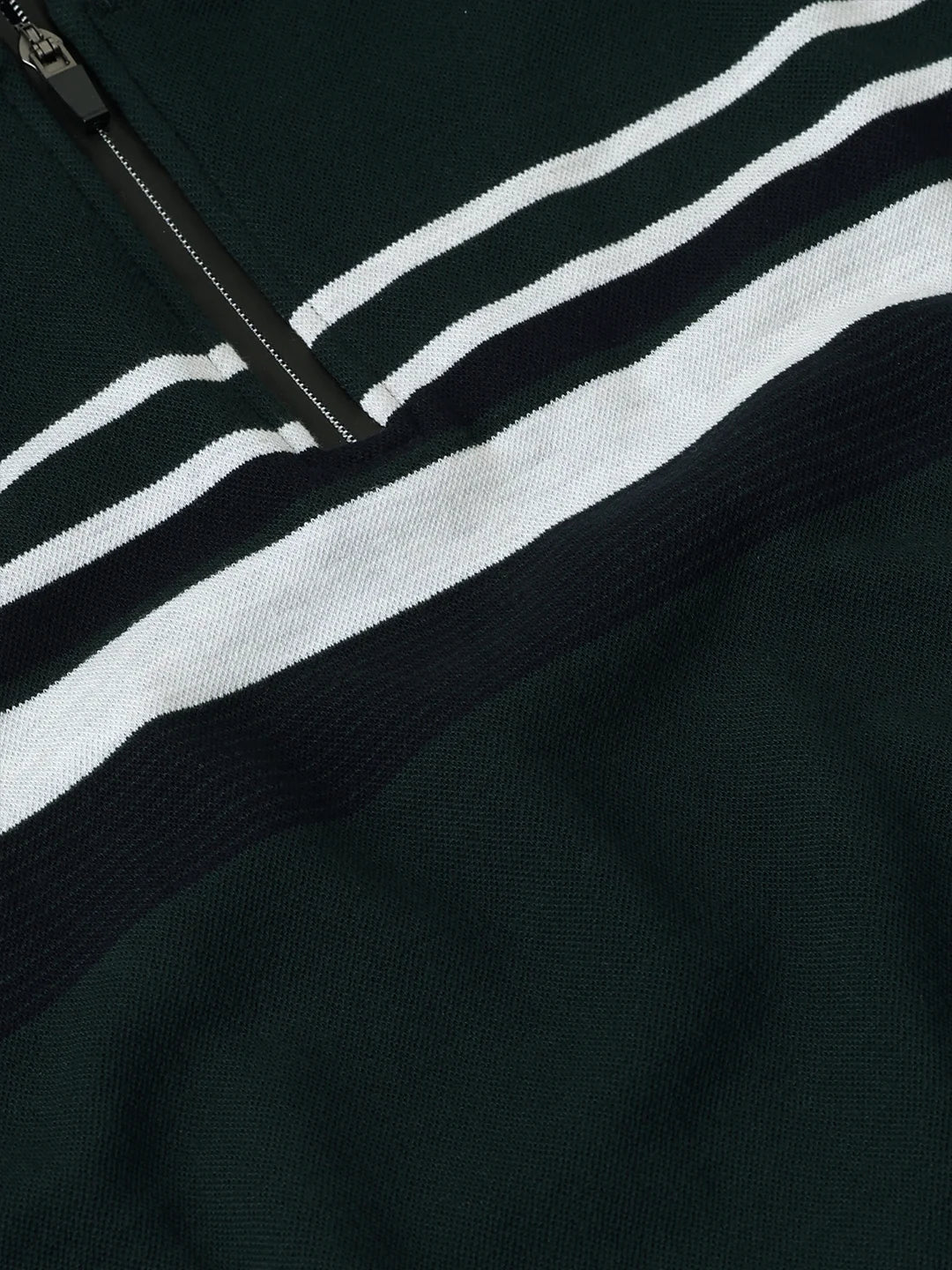 Green High Neck Striped Sweatshirt