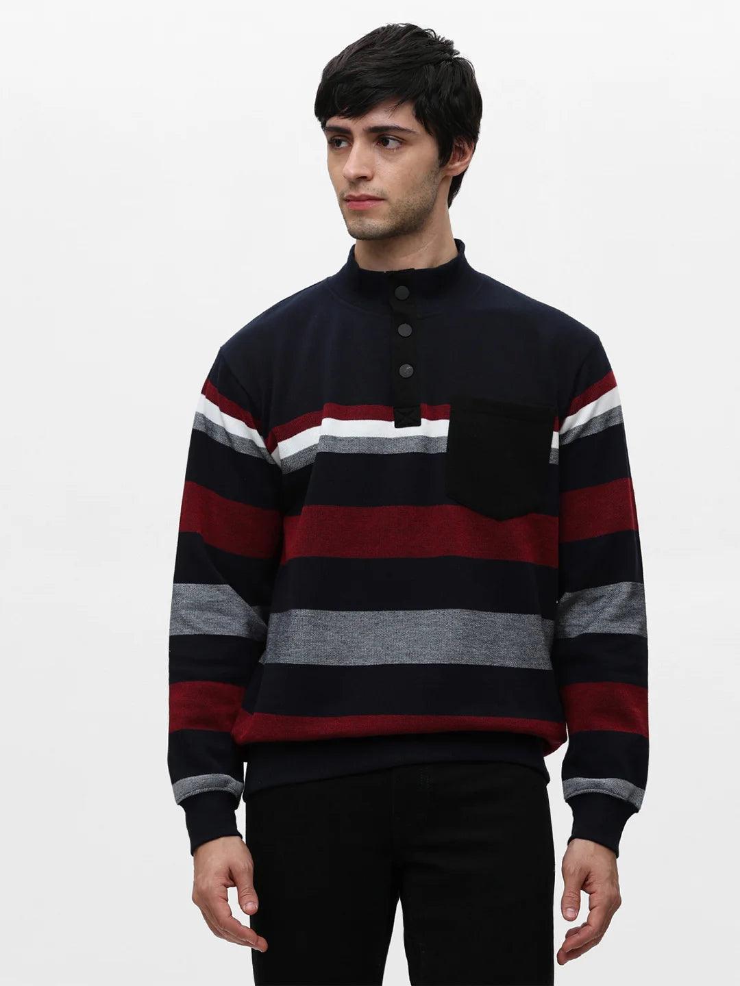 Navy High Neck Striped Sweatshirt