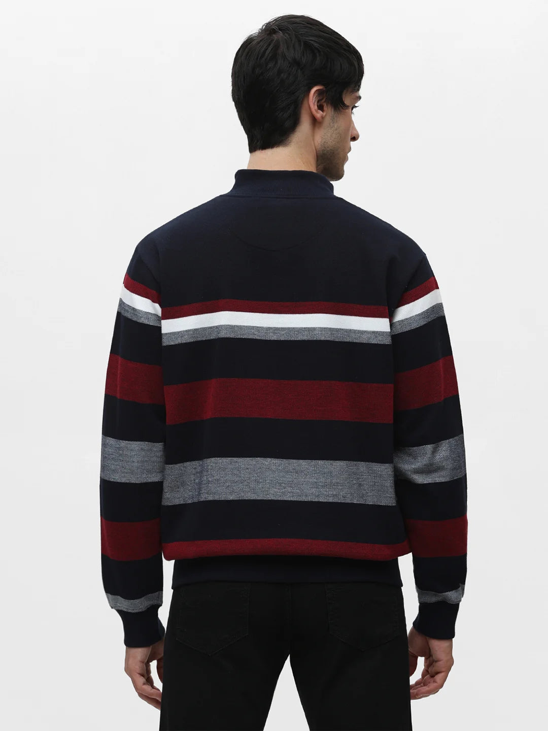 Navy High Neck Striped Sweatshirt