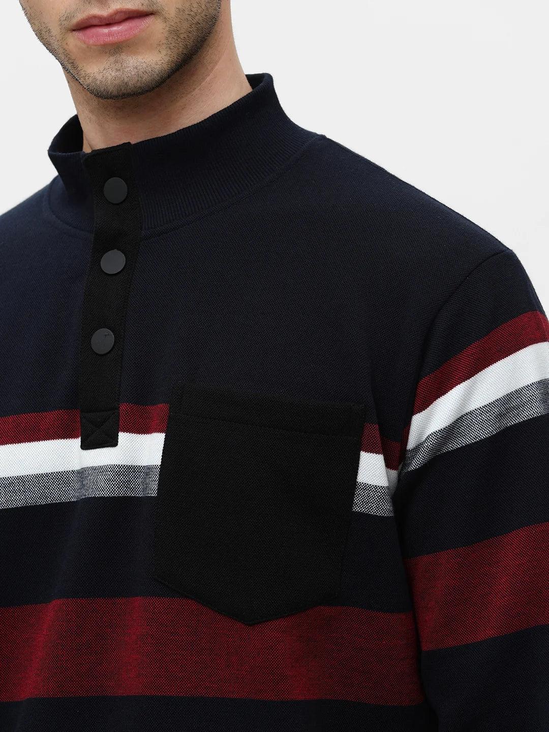 Navy High Neck Striped Sweatshirt