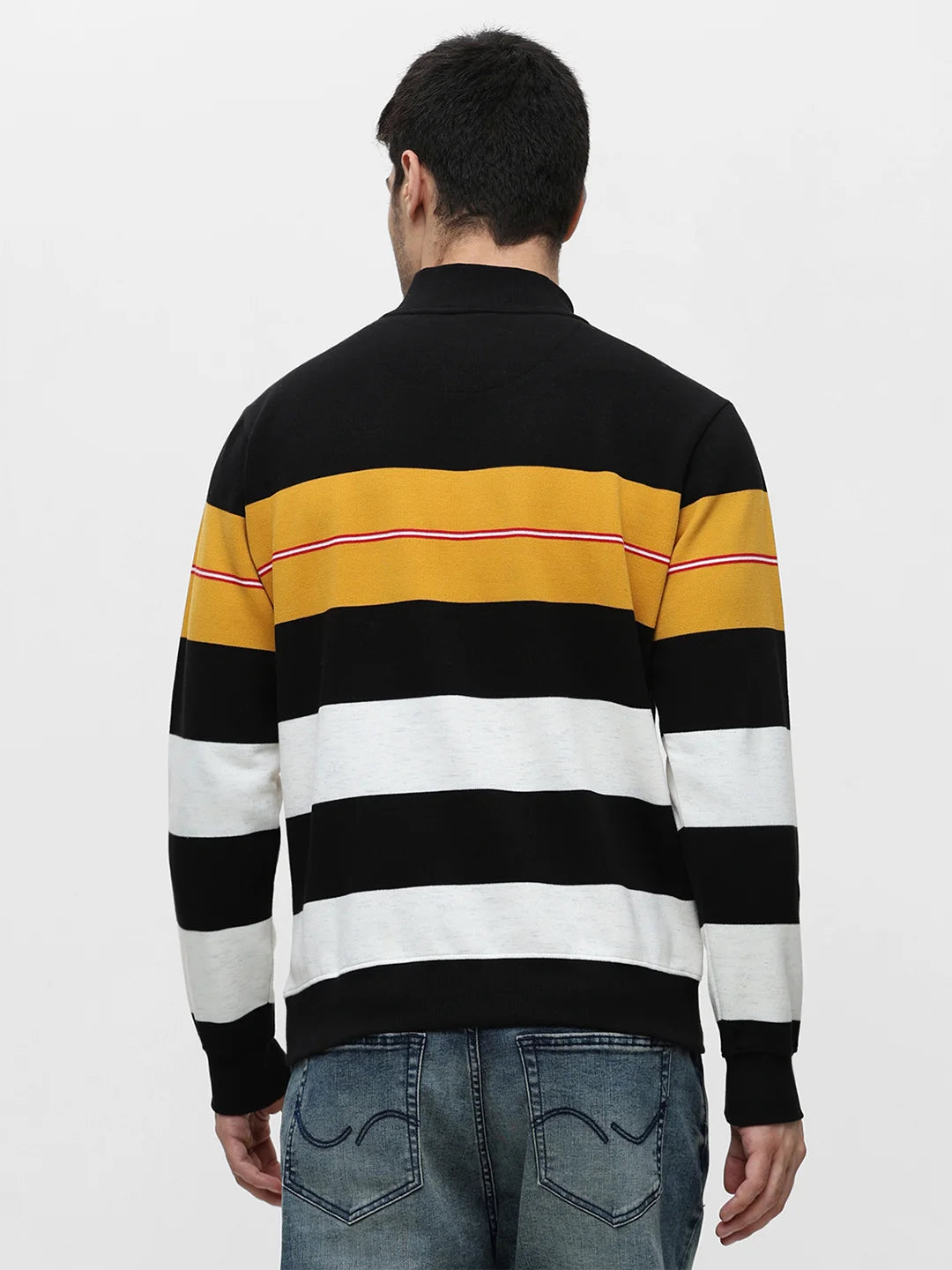 Mustard High Neck Striped Sweatshirt