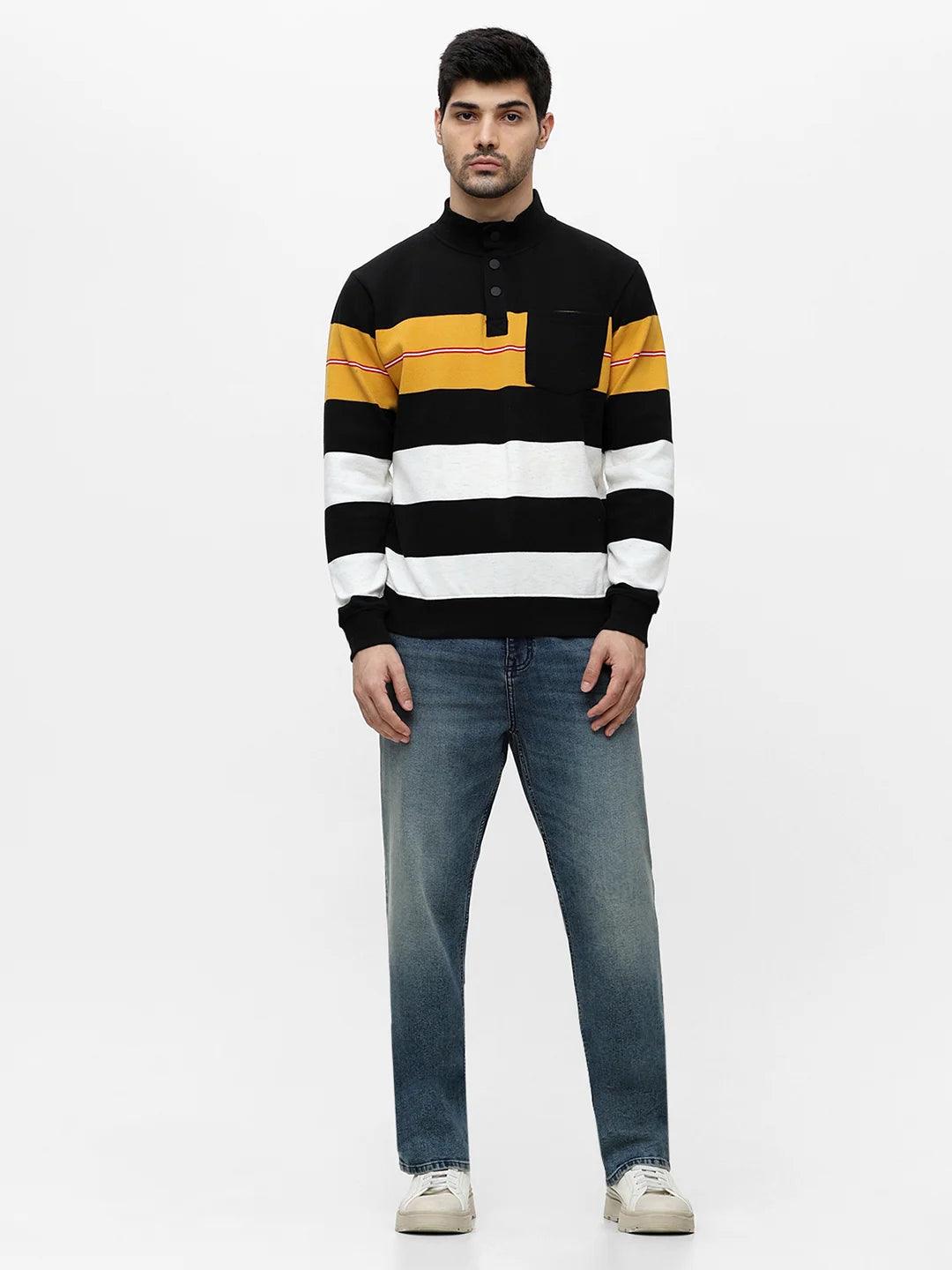 Mustard High Neck Striped Sweatshirt