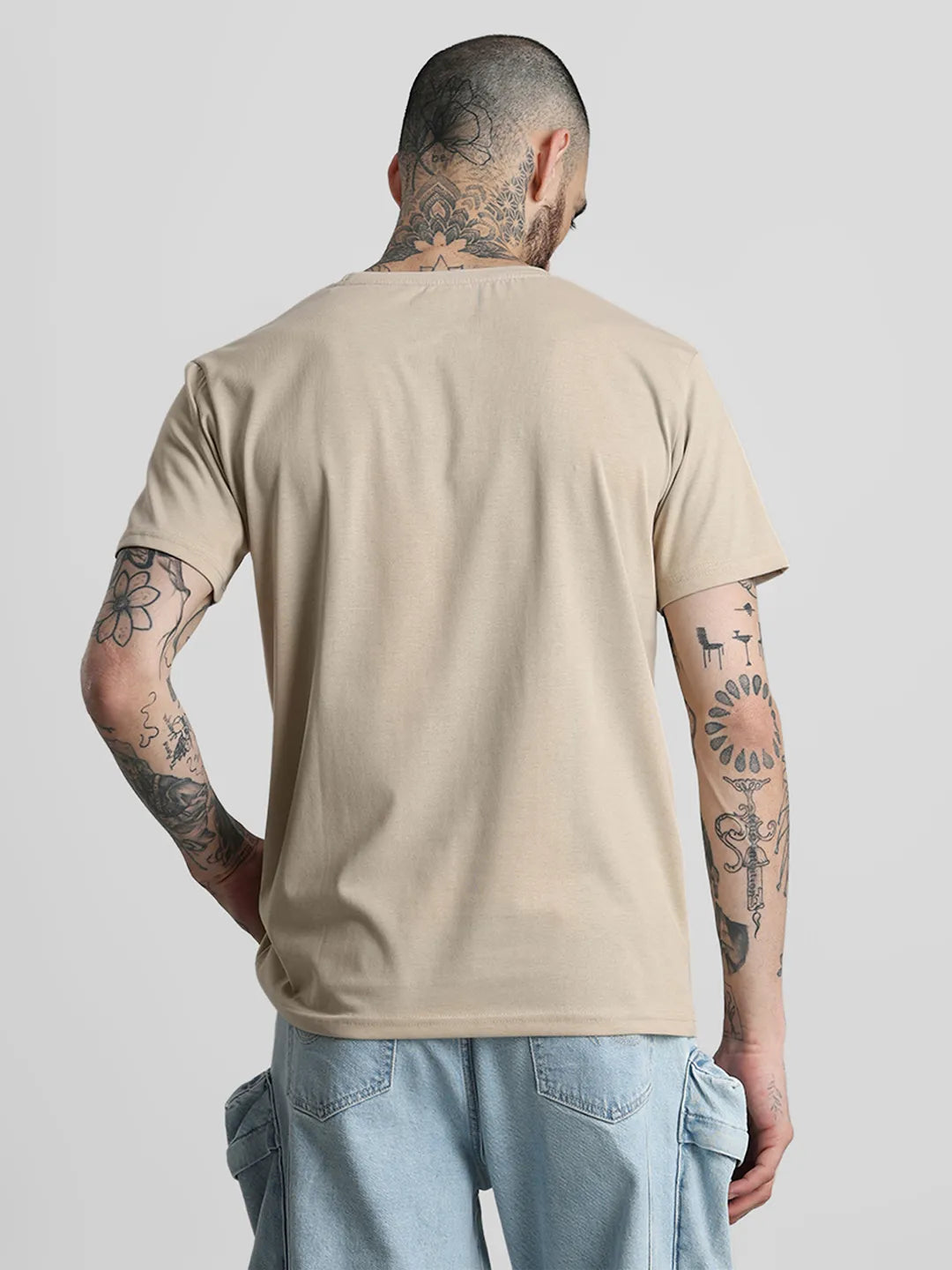 Beige Printed Round Neck T-Shirt