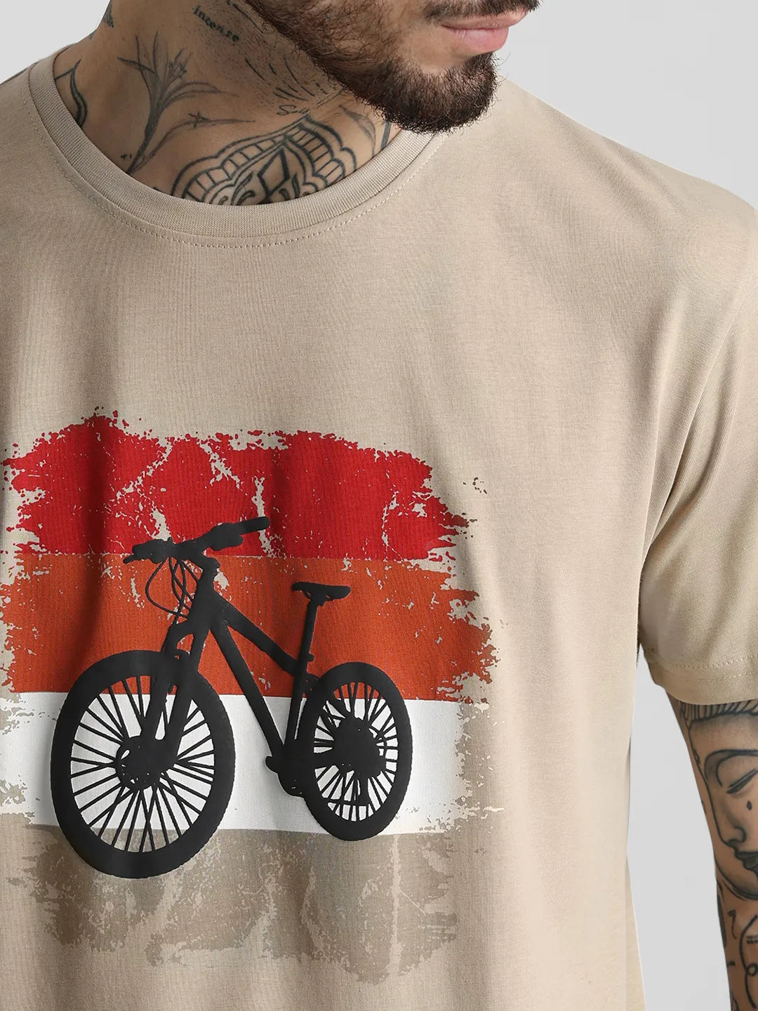 Beige Printed Round Neck T-Shirt