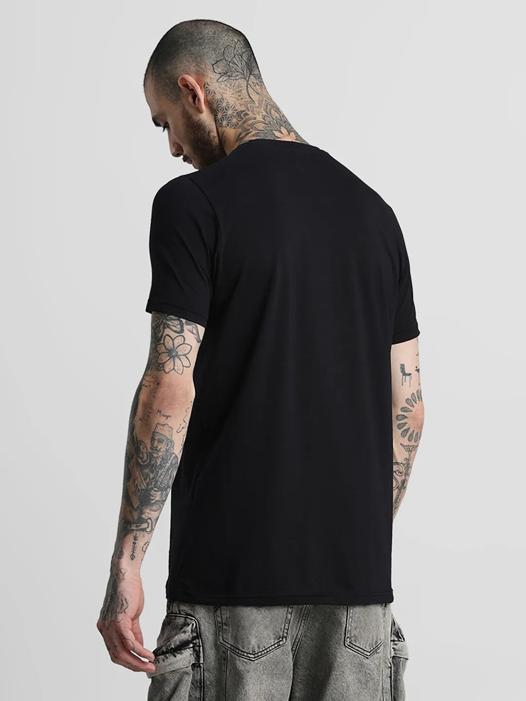 Black Printed Round Neck T-Shirt