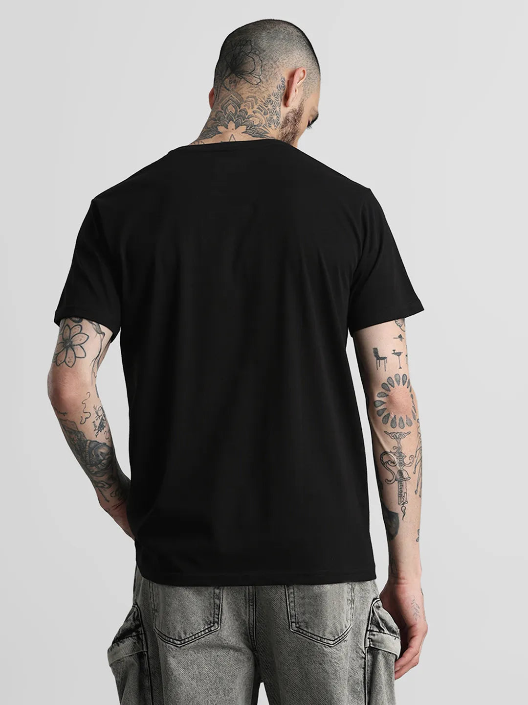 Black Printed Round Neck T-Shirt
