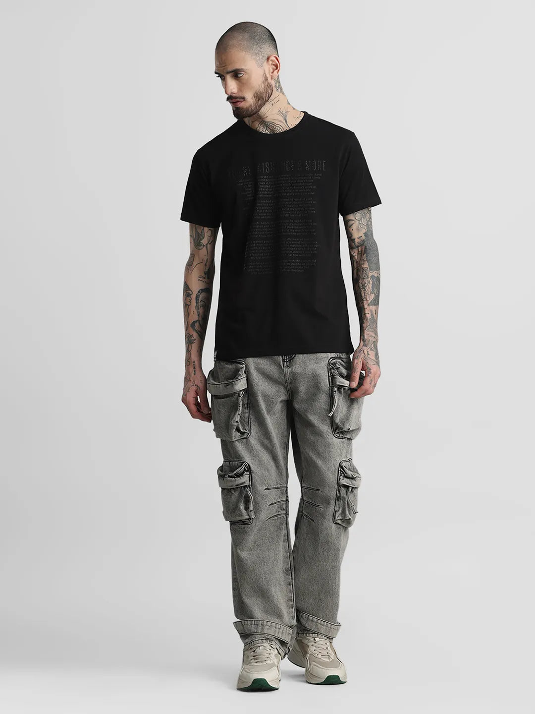 Black Printed Round Neck T-Shirt