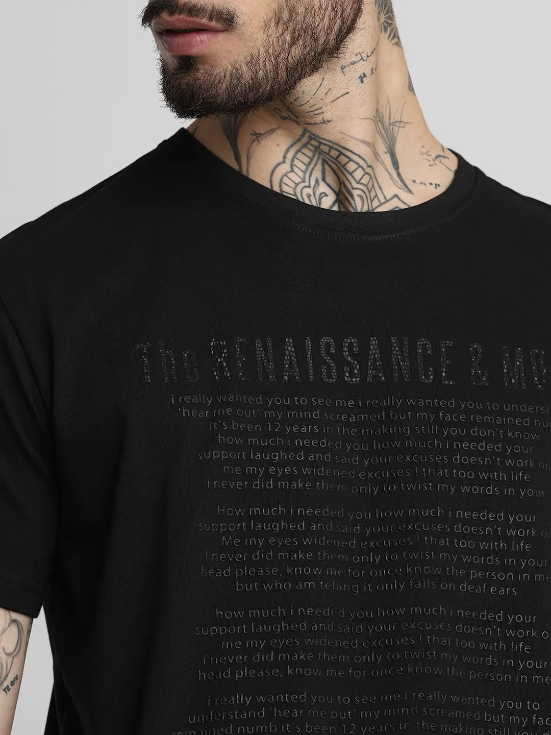Black Printed Round Neck T-Shirt