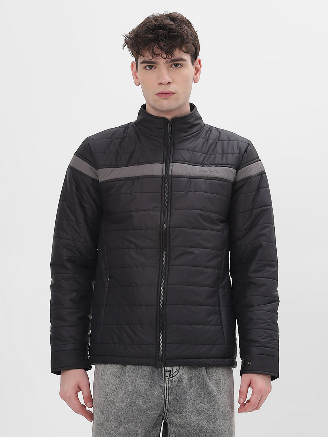 Black & Grey Colourblocked Lightweight Puffer Jacket