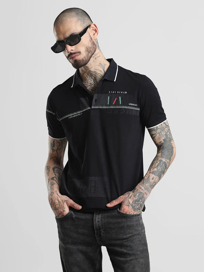 Black Printed Polo T-Shirt