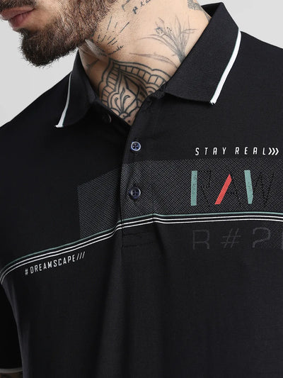 Black Printed Polo T-Shirt