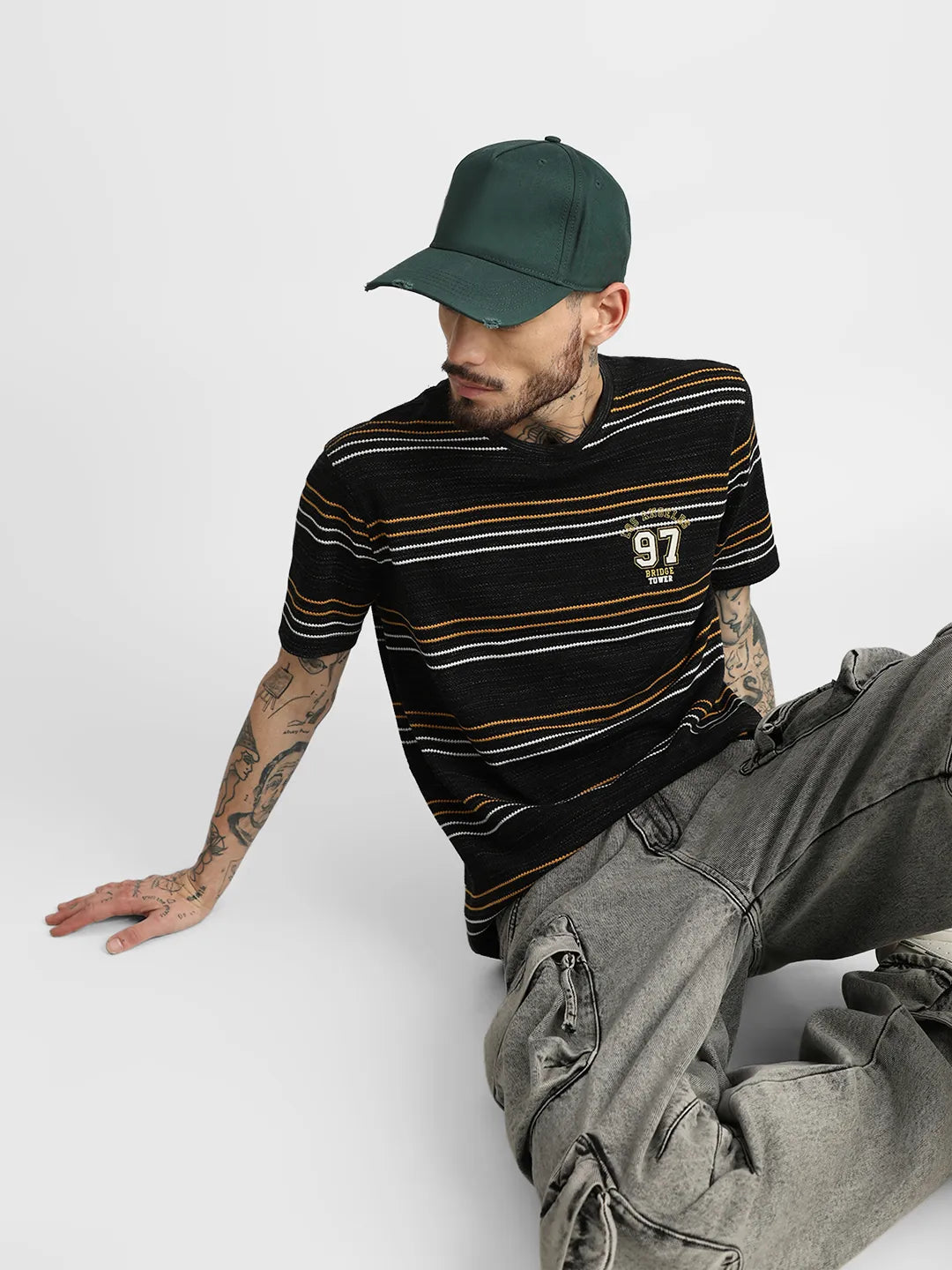 Black Striped Round Neck T-Shirt